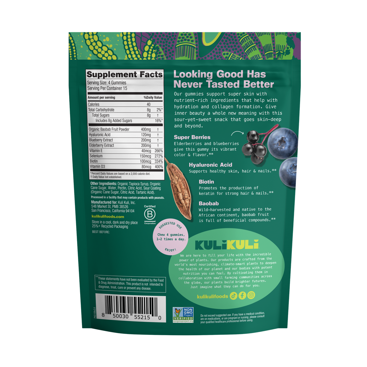 Hyaluronic Acid, Biotin & Baobab Superfood Gummies